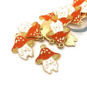 1, 4, 20 or 50 Pieces: Red Enamel Happy Mushroom Fungi Charms