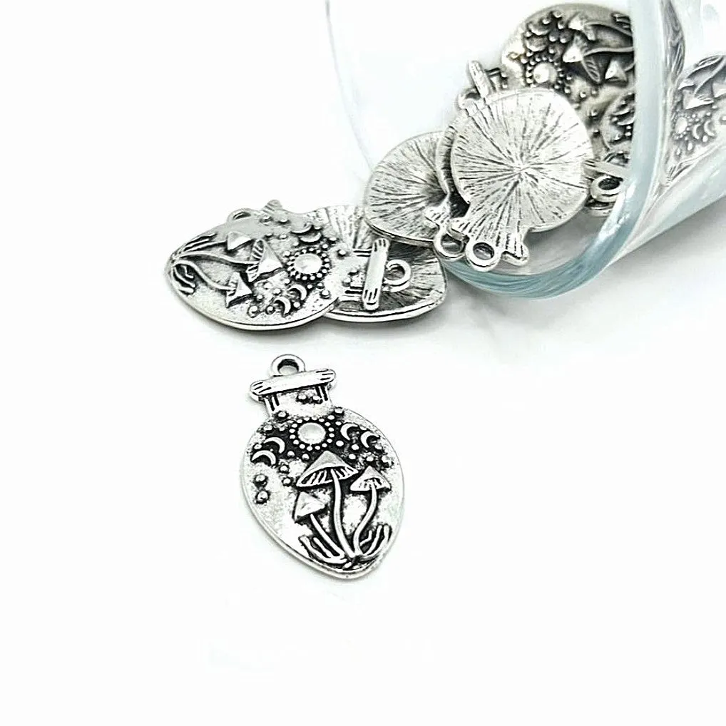 1, 4, 20 or 50 Pieces: Silver Mushroom Pendant Charms