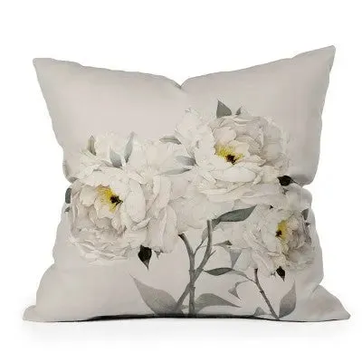 16" x 16" Nadja Peonies Outdoor Throw Pillow White - Deny Designs