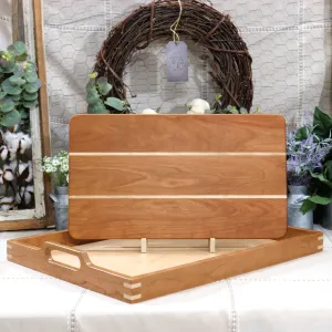 2-PC Cherry Wood Cutting Board & Serving Tray with Handle