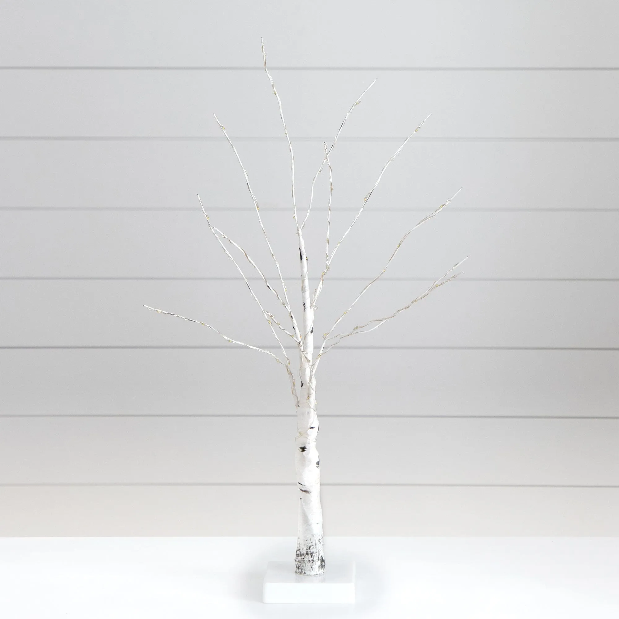 2’ Pre-Lit Artificial White Birch Tree with 60 Warm White LED Lights