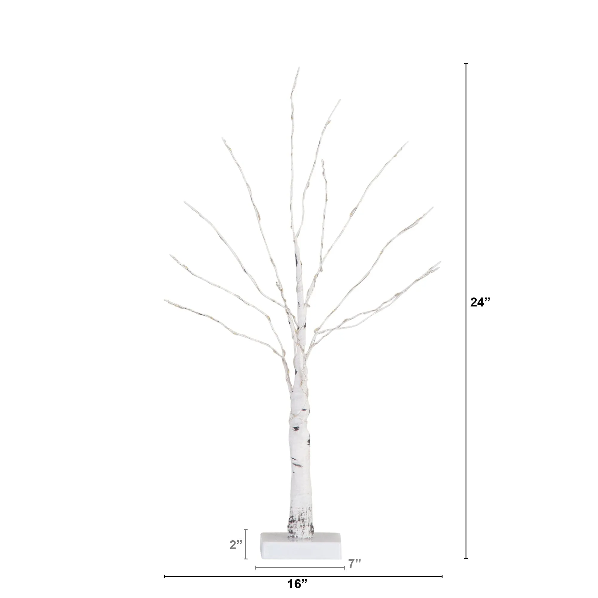 2’ Pre-Lit Artificial White Birch Tree with 60 Warm White LED Lights