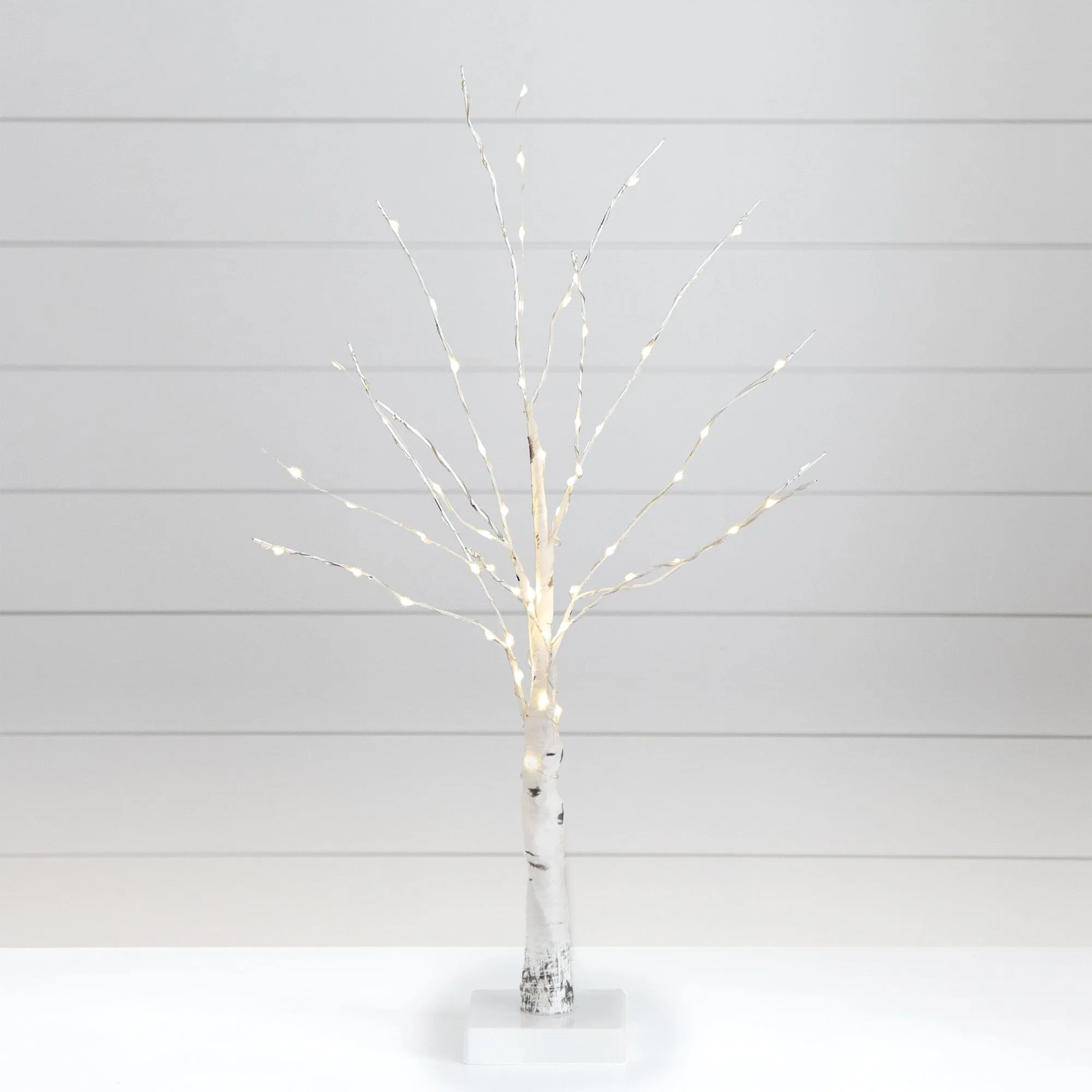 2’ Pre-Lit Artificial White Birch Tree with 60 Warm White LED Lights