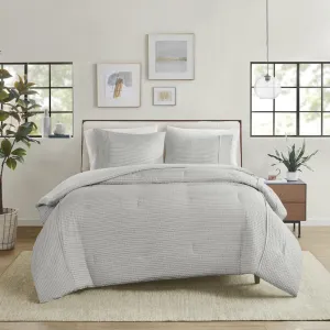 3 Piece Striped Seersucker Oversized Comforter Set Full/Queen, Gray