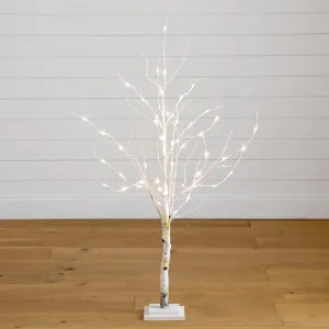 4’ Pre-Lit Artificial White Birch Tree with 51 White LED Lights