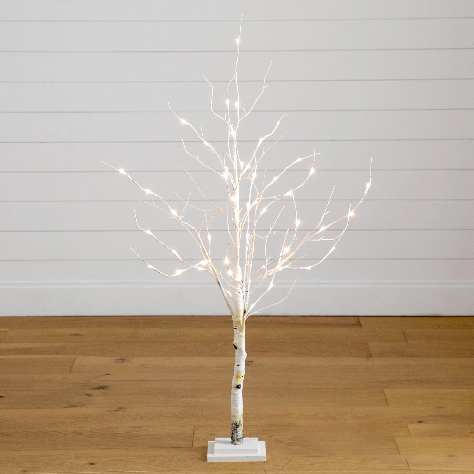 4’ Pre-Lit Artificial White Birch Tree with 51 White LED Lights