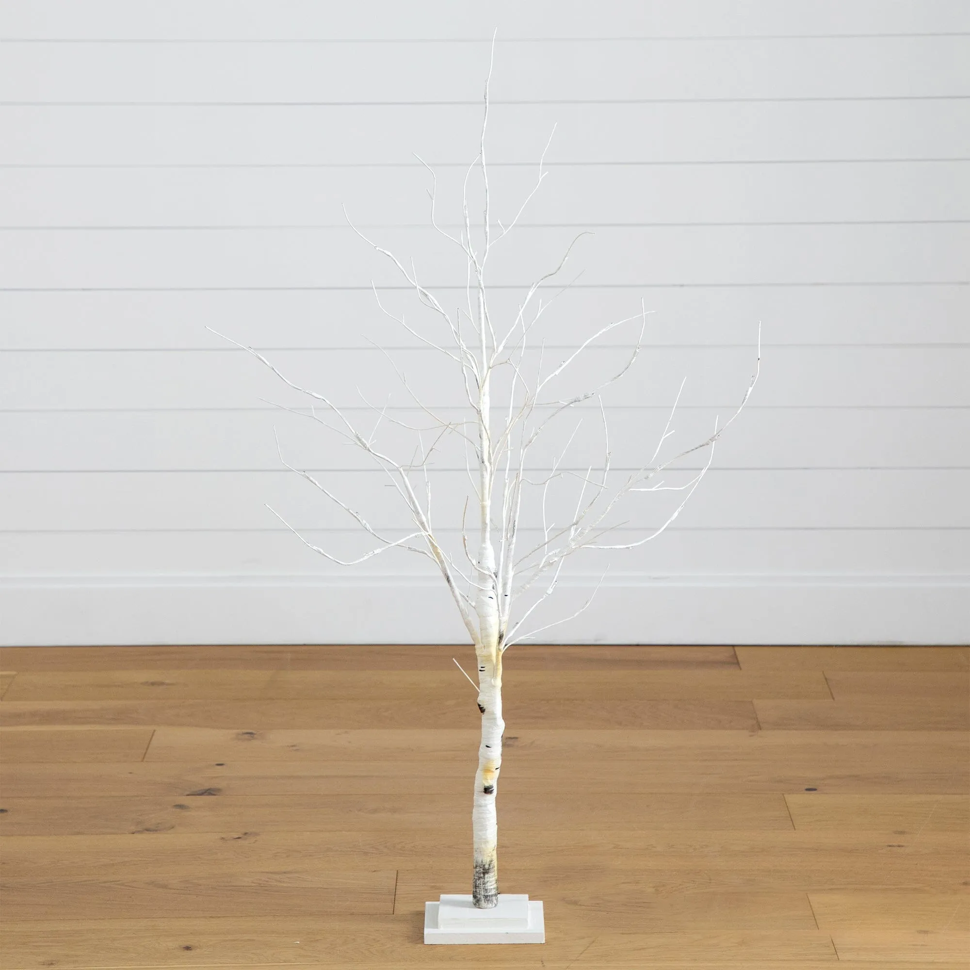 4’ Pre-Lit Artificial White Birch Tree with 51 White LED Lights