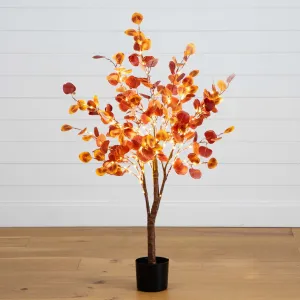 4’ Pre-Lit Autumn Eucalyptus Artificial Fall Tree with 160 Warm White LED Lights