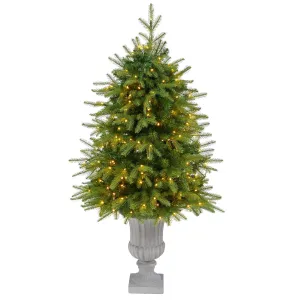 4.5’ Vancouver Fir “Natural Look” Artificial Christmas Tree with 250 Clear LED Lights and 814 Bendable Branches in Decorative Planter