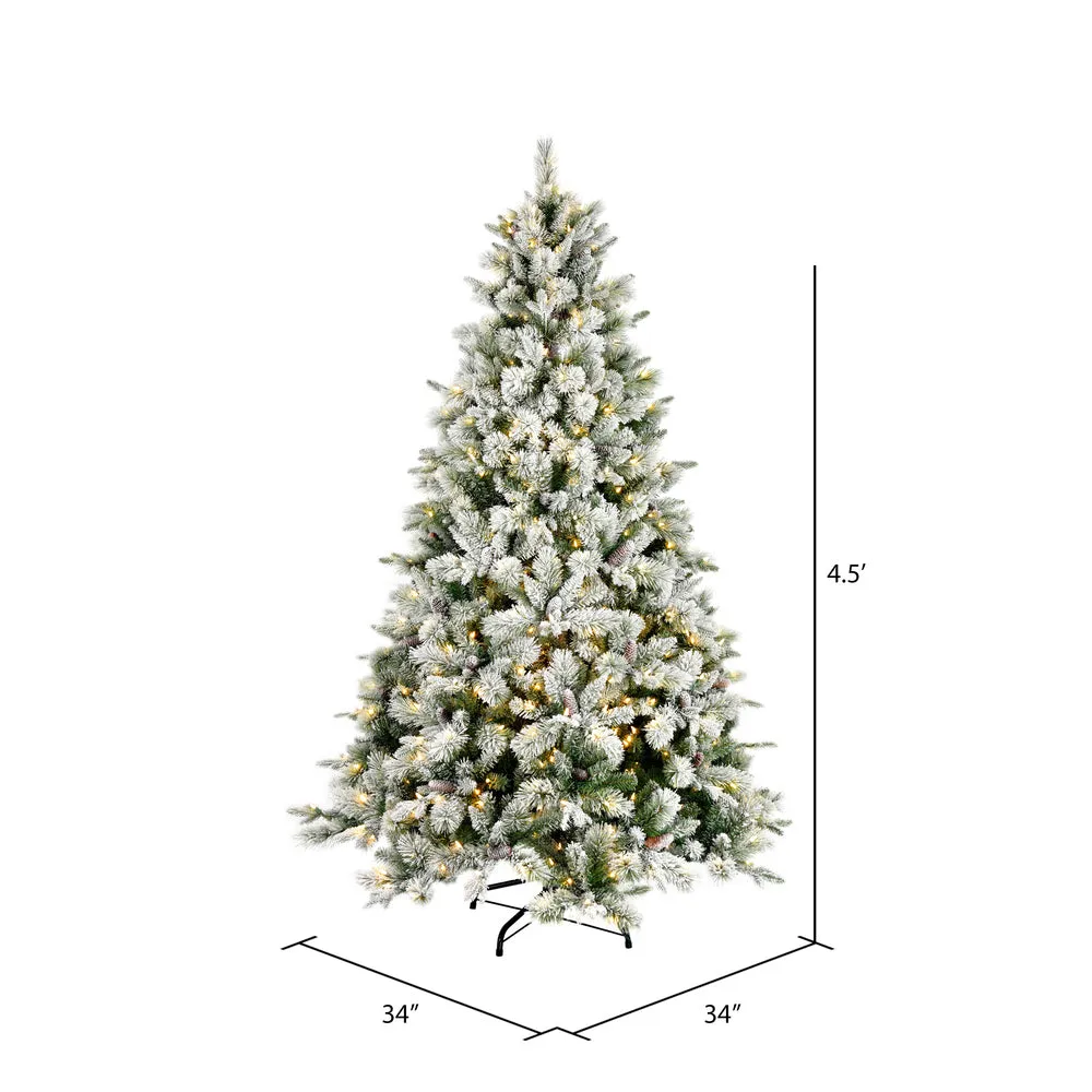 4.5' x 34" Flocked Ellis Pine Artificial Christmas Tree Warm White Dura-Lit LED