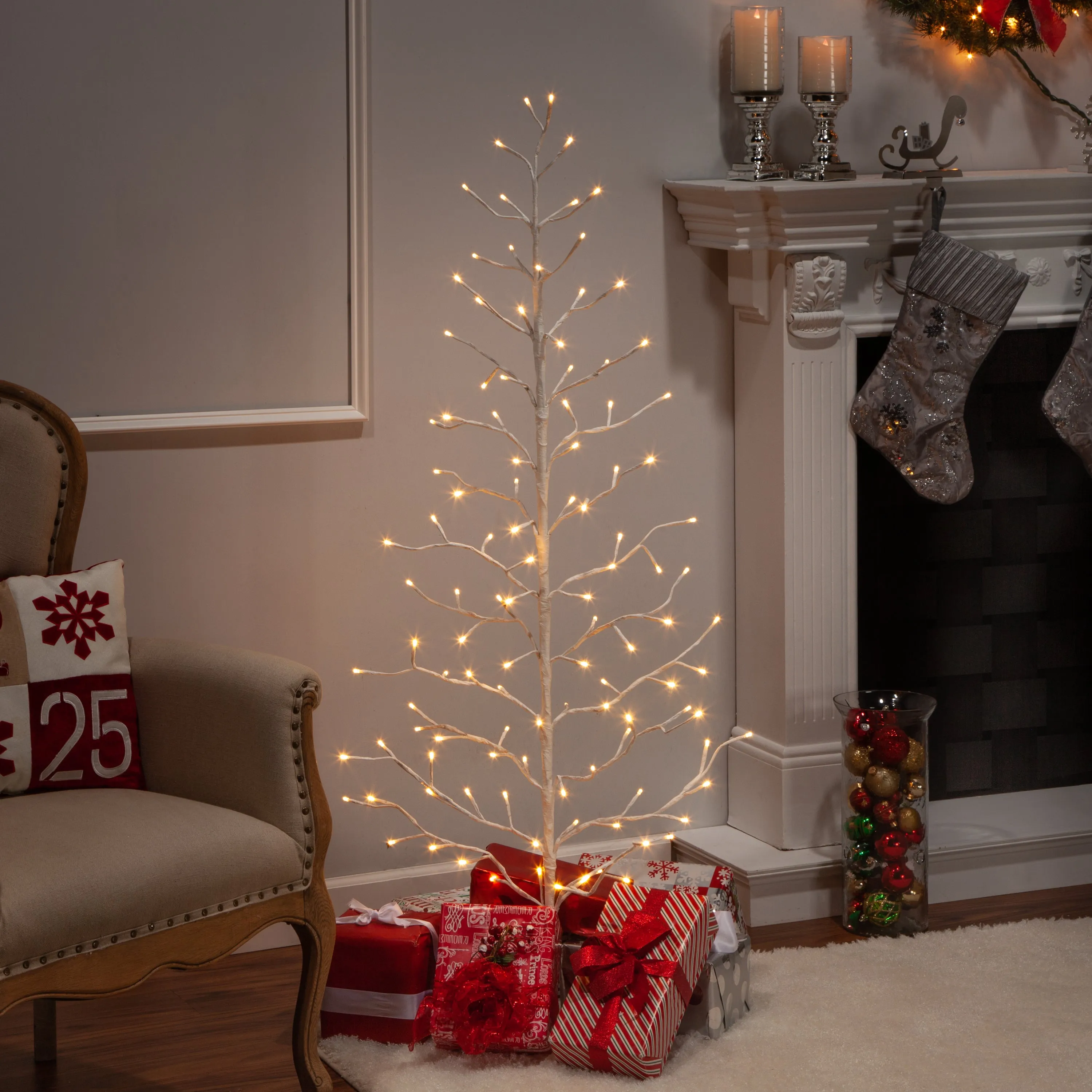 5 Foot Tall White Pre Lit Tree, 112 Warm White LEDs