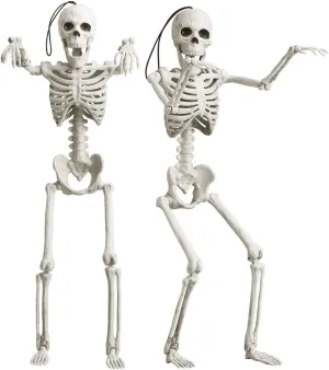 5 Pack 16" Small Skeleton Halloween Decor Full Body - Plastic Mini Skeleton Halloween Poseable Hanging Decorative - Cute Posable Joints Little Skeletons Indoor Table Decoration