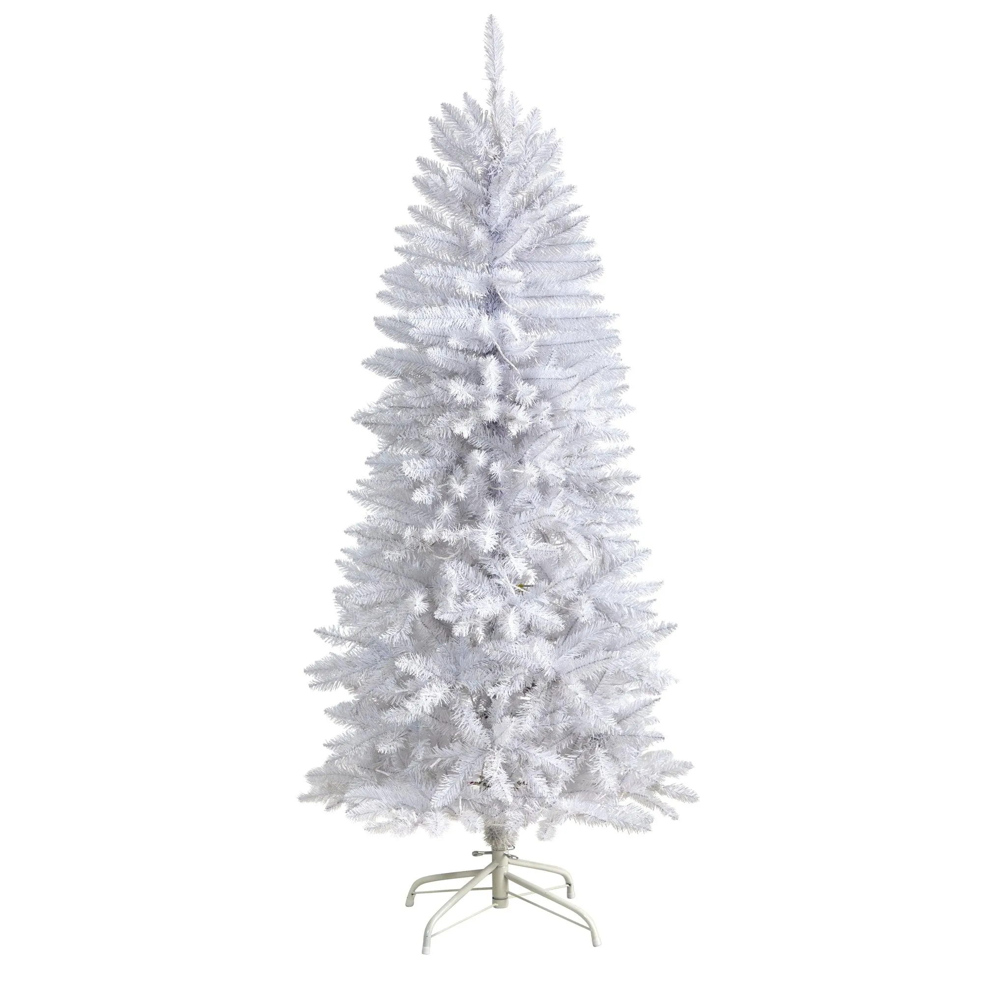 5' Slim White Artificial Christmas Tree with 150 Warm White LED Lights and 491 Bendable Branches