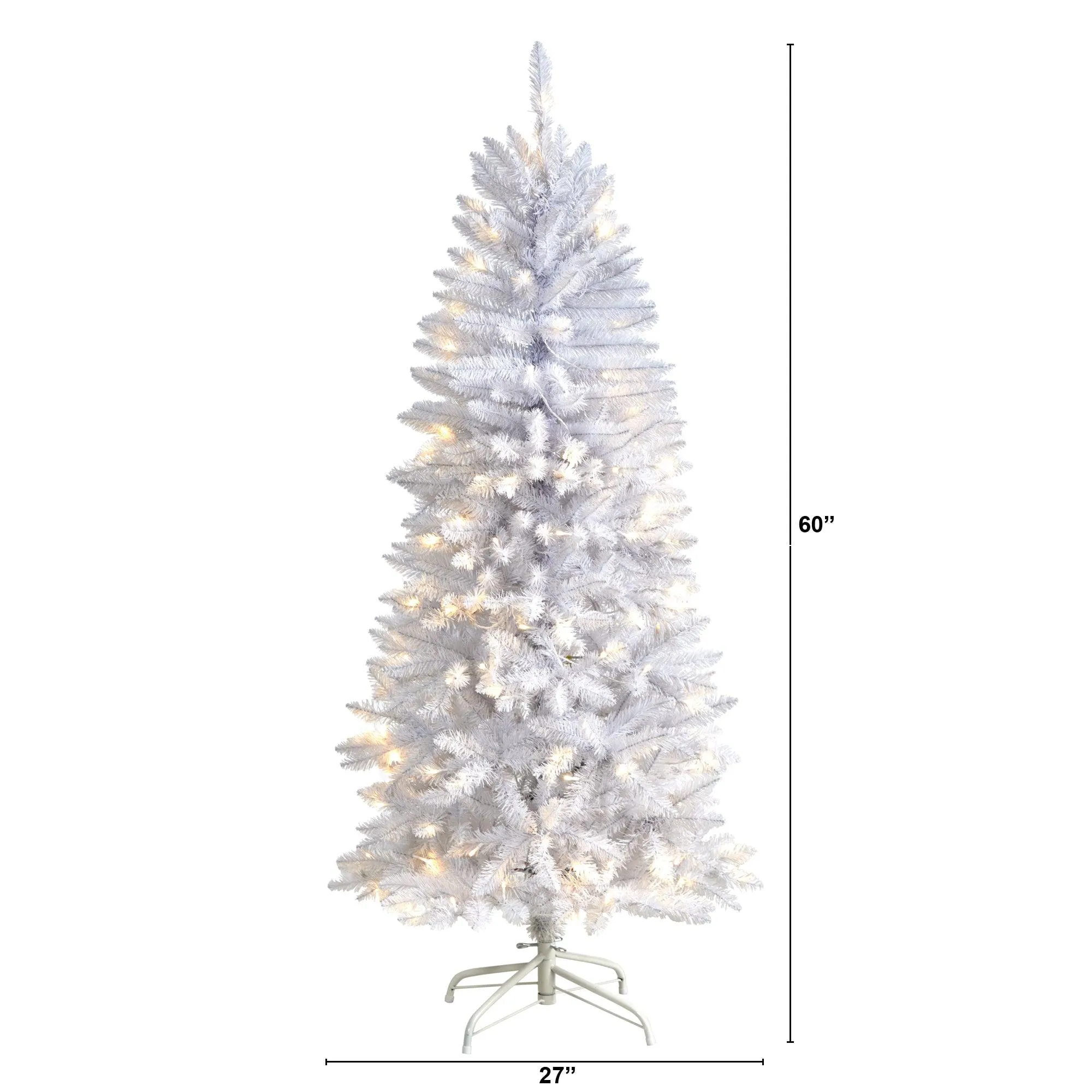 5' Slim White Artificial Christmas Tree with 150 Warm White LED Lights and 491 Bendable Branches