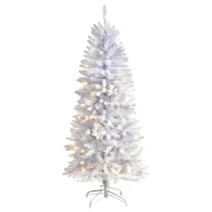 5' Slim White Artificial Christmas Tree with 150 Warm White LED Lights and 491 Bendable Branches