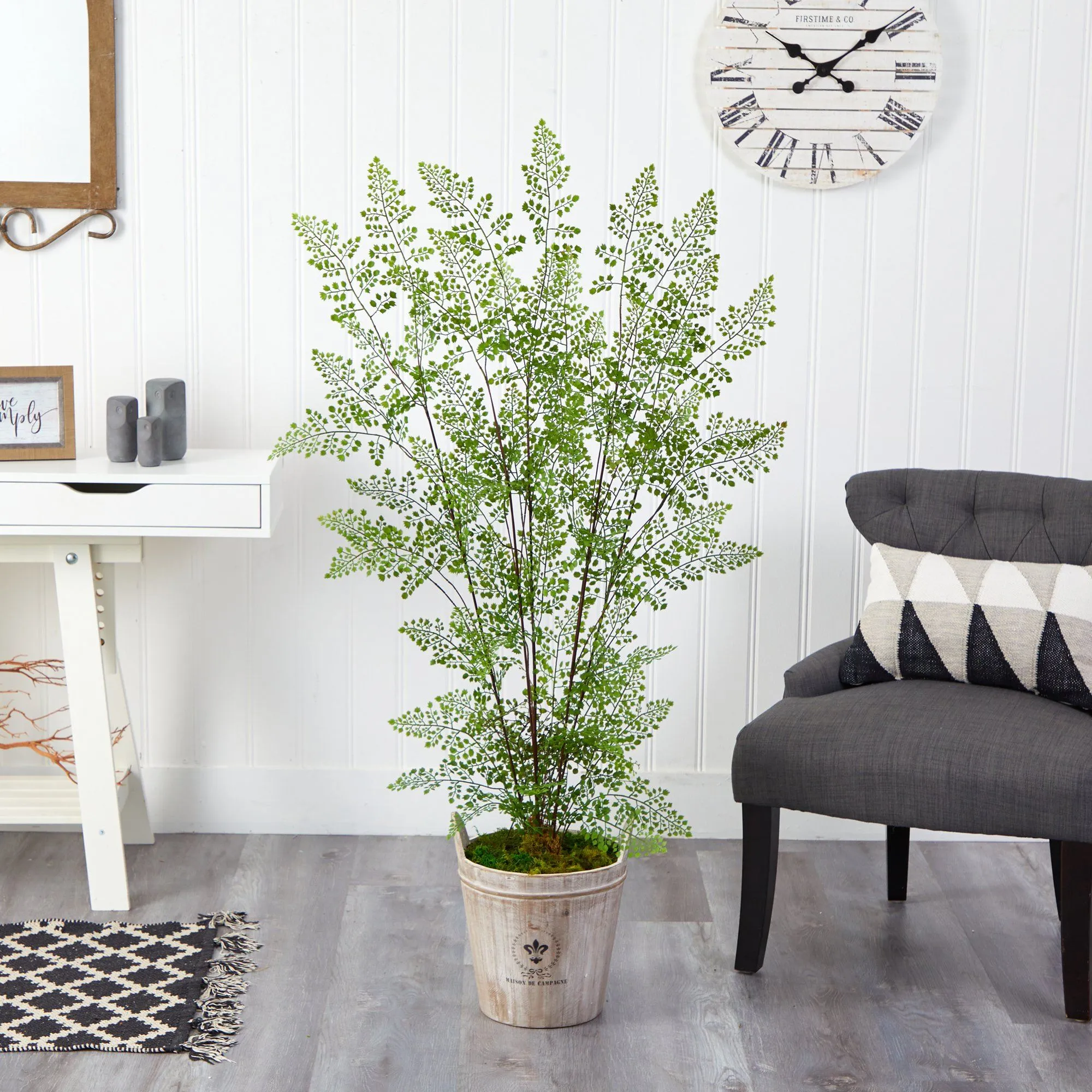 5.5’ Ruffle Fern Artificial Tree in Farmhouse Planter