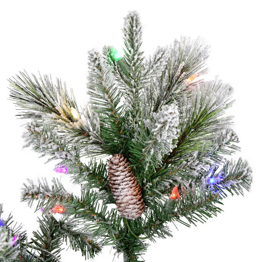 55' x 40" Flocked Ellis Pine Artificial Christmas Tree Colored Dura-Lit LED