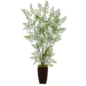 58” Ruffle Fern Artificial Tree in Bronze Metal Planter