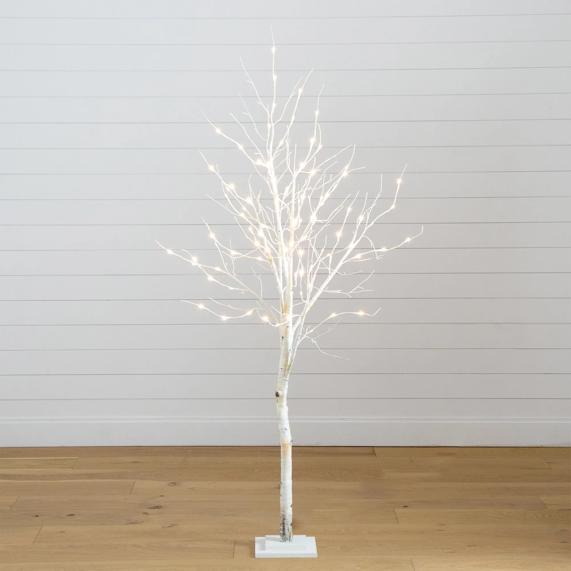 6’ Pre-Lit Artificial White Birch Tree with 90 White LED Lights