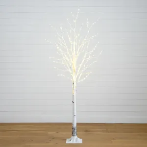 7’ Pre-Lit Artificial White Birch Tree with 400 Warm White LED Lights