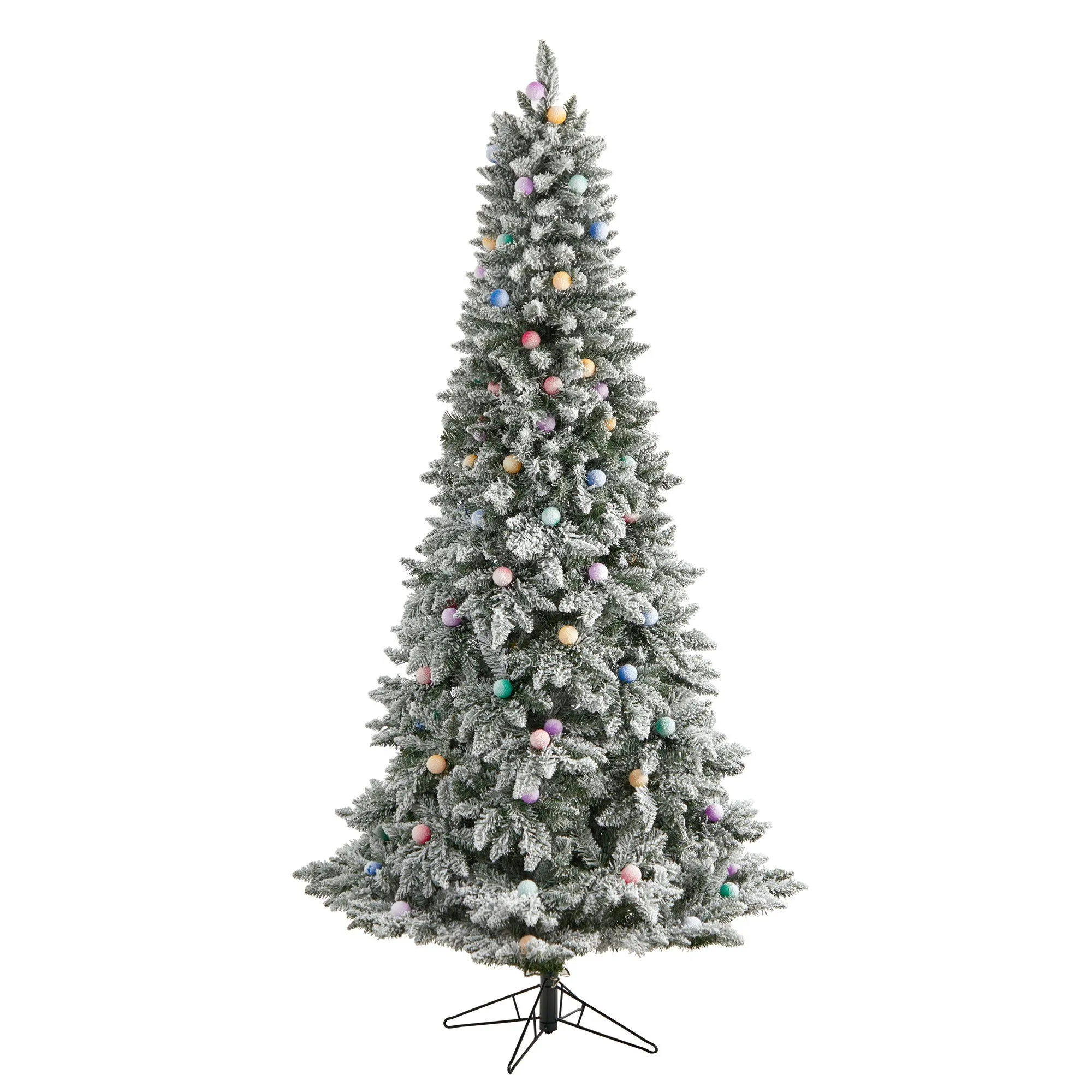 7.5' Flocked British Columbia Mountain Fir Artificial Christmas Tree with 95 Multi Color Globe Bulbs and 1113 Branches