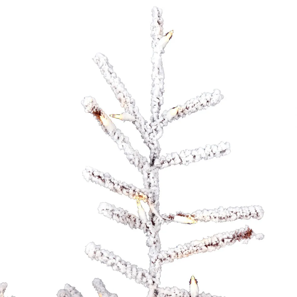 7.5' x 62" Flocked Stick Pine Tree Dura-Lit LED Warm White Mini Lights