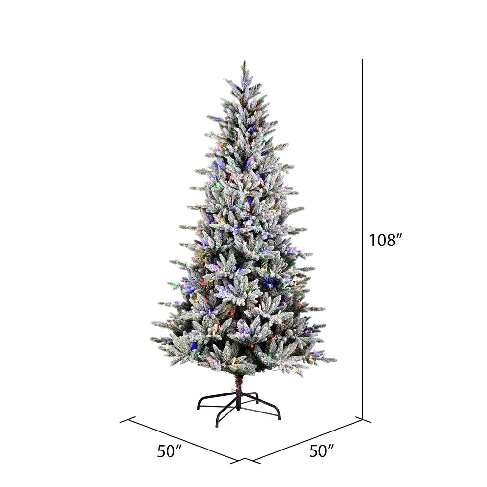 9' x 50" Flocked Vail Pine Artificial Christmas Tree Multi-colored Dura-Lit LED