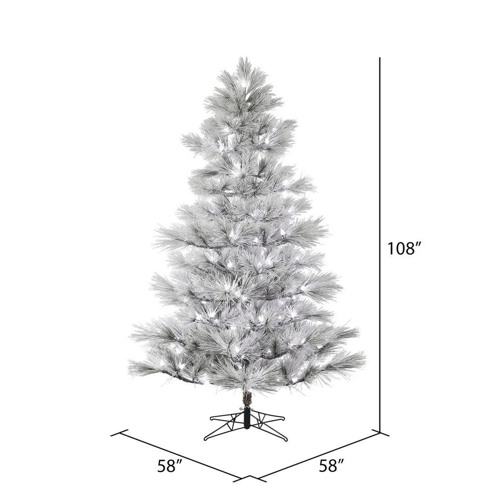 9'x58" Flocked Alder Long Needle Pine Artificial Xmas Tree Frosted White C7 LED