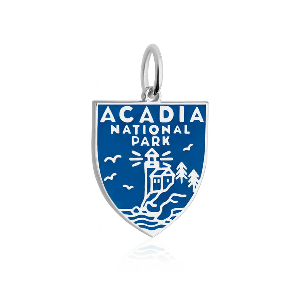 Acadia National Park Charm, Silver Enamel