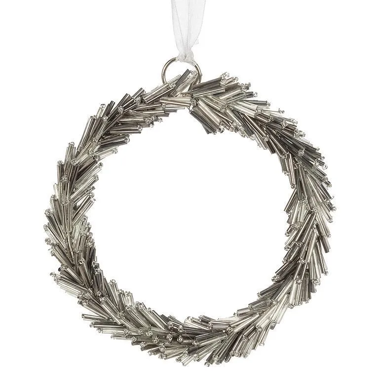 Beaded Wreath Ornament - Silver