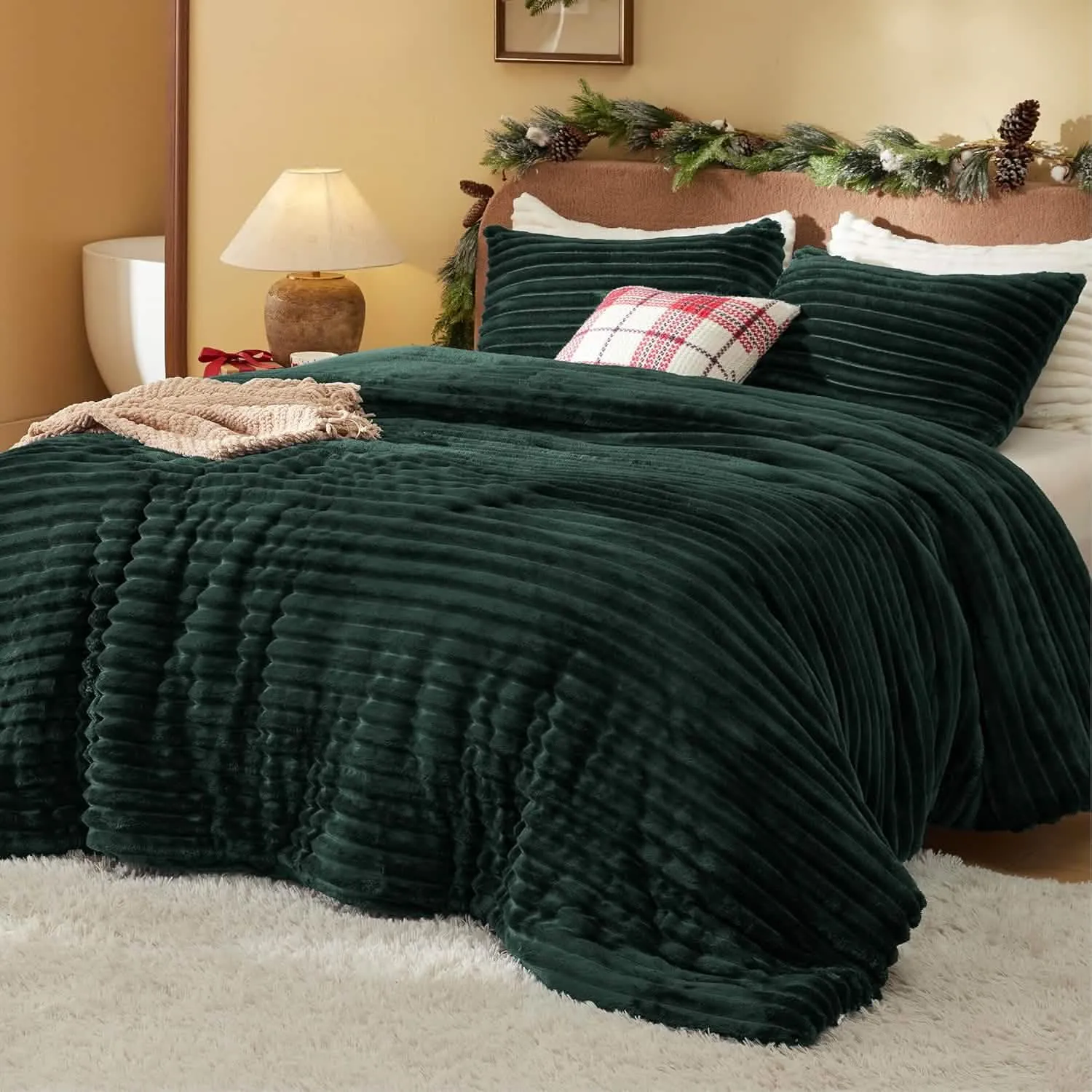 Bedsure Striped Flannel Comforter Set