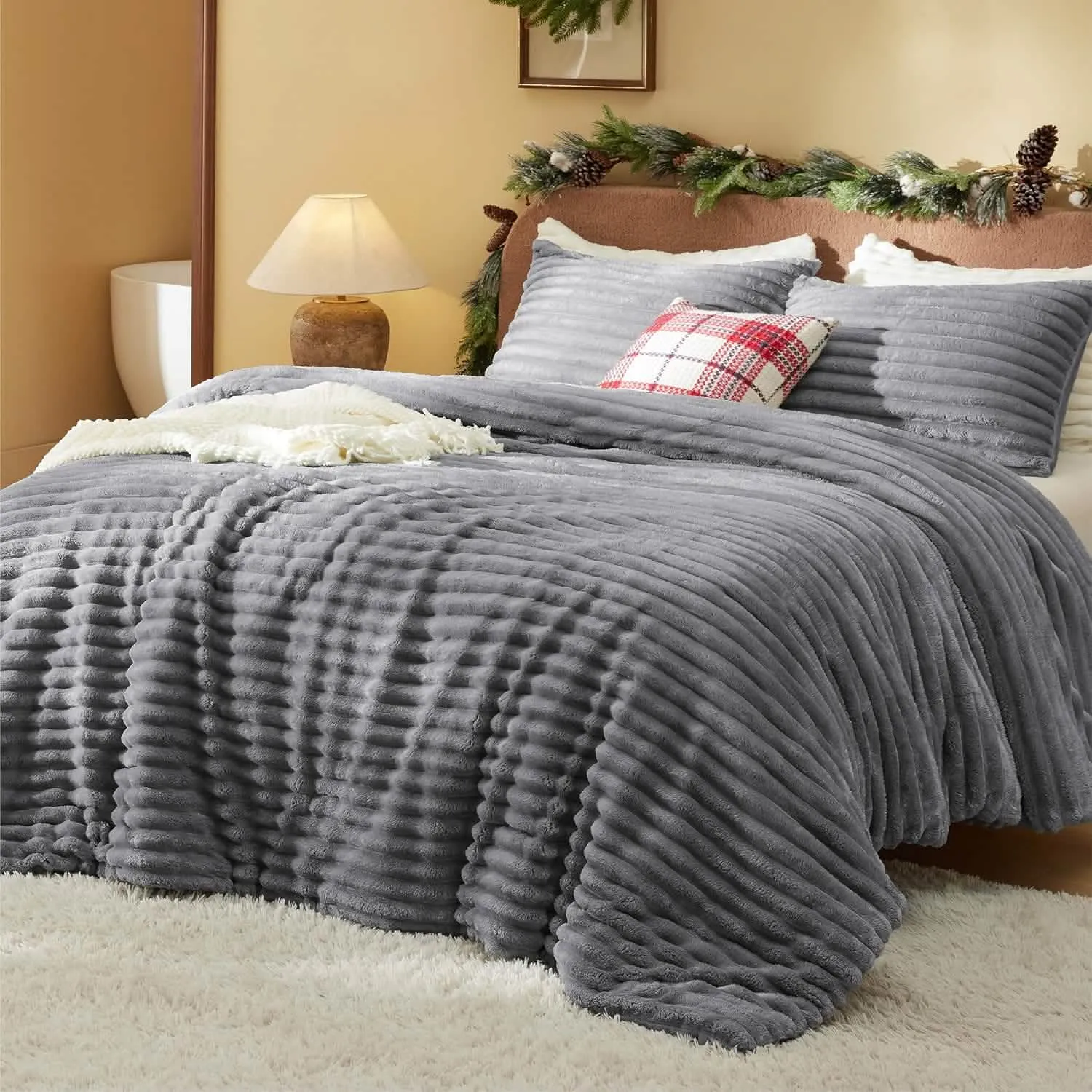 Bedsure Striped Flannel Comforter Set