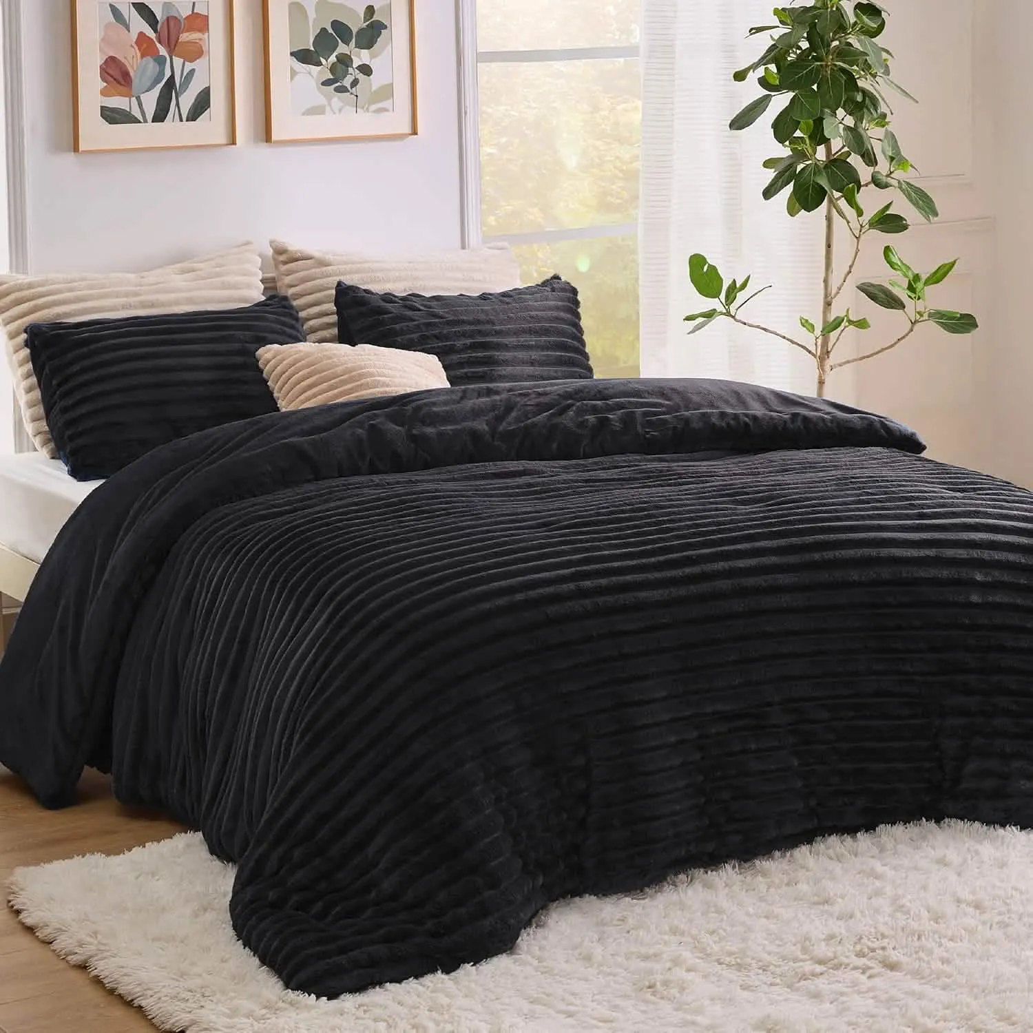 Bedsure Striped Flannel Comforter Set