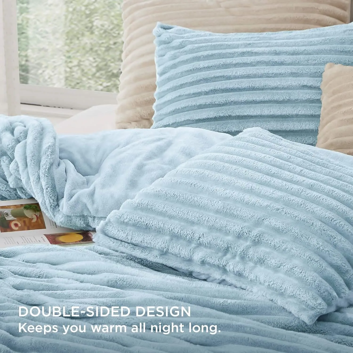 Bedsure Striped Flannel Comforter Set