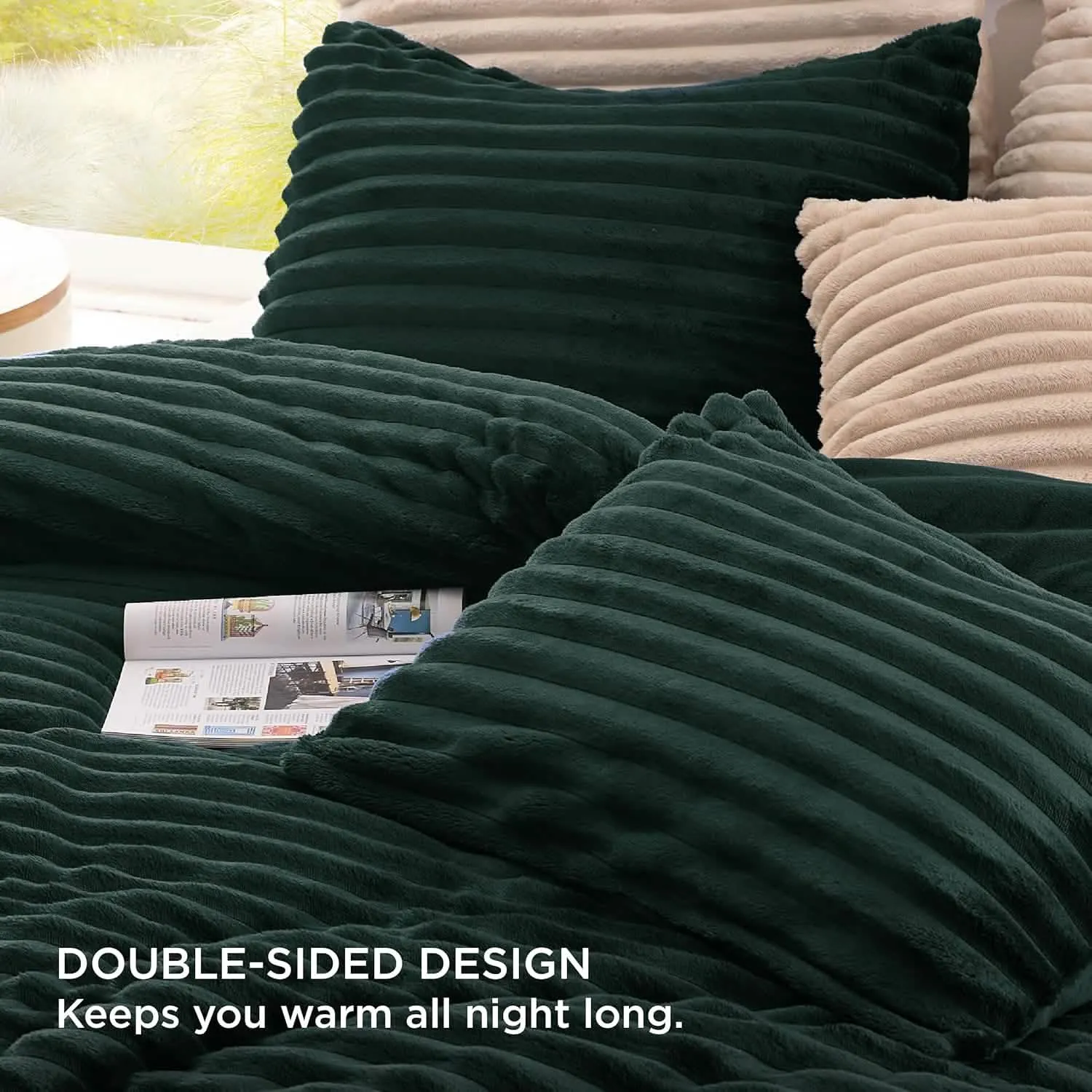 Bedsure Striped Flannel Comforter Set