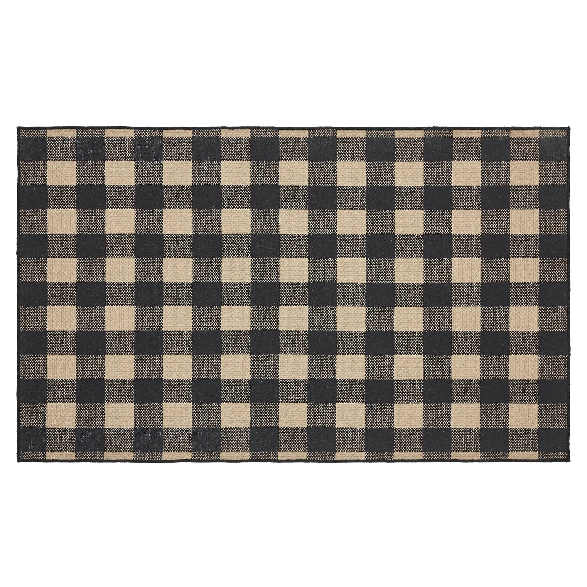 Black Check Polyester Rug Rect 36x60