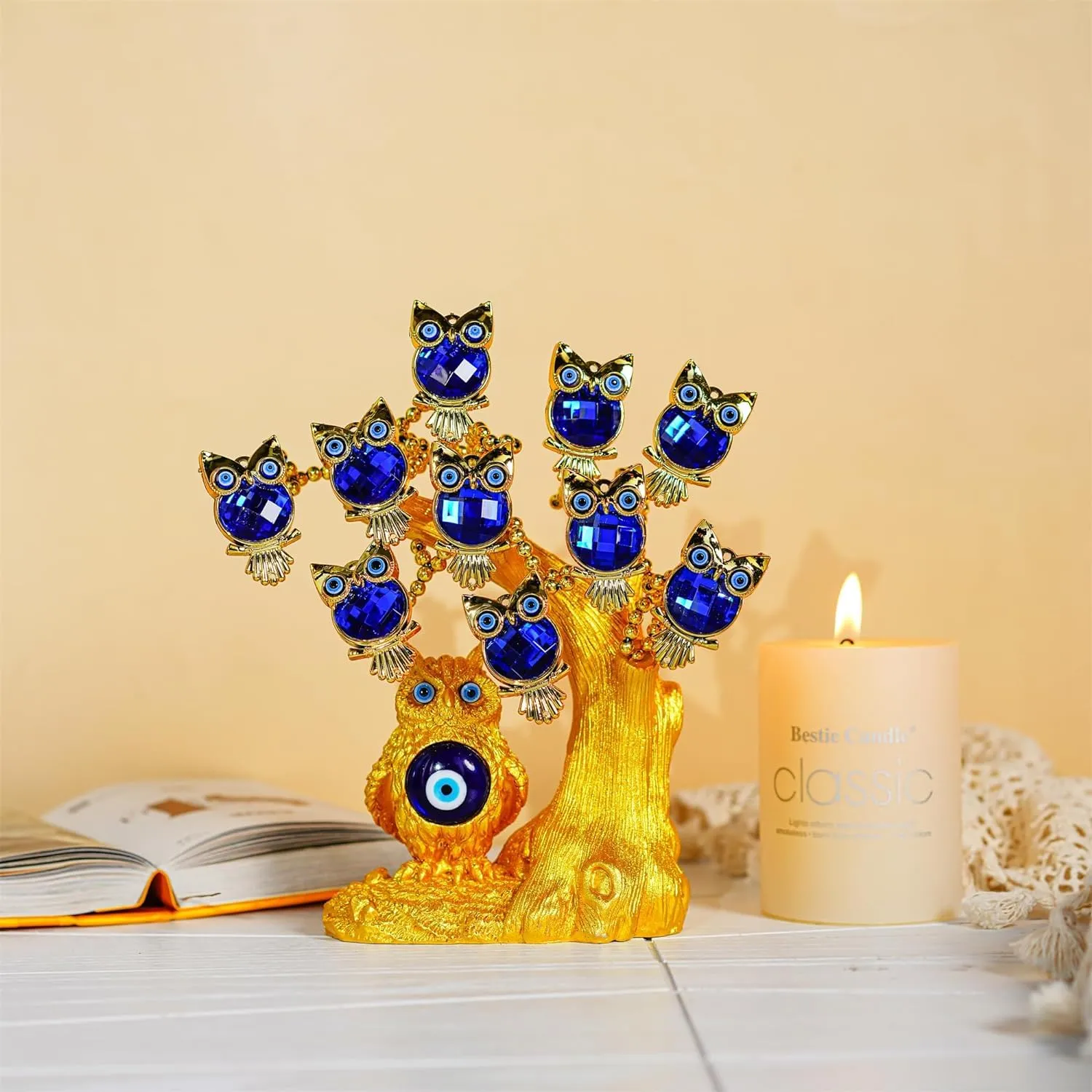 BLUE BEADS Home & Decor Artificial Tree Turkish Blue Evil Eyes Money Fortune Tree for Home Office Decor