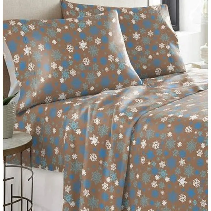 Brifati 100% Cotton Snowflakes Flannel Sheet Set