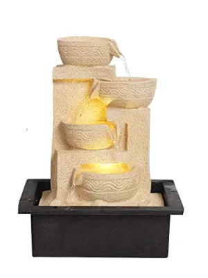 Briovy Polyresin Table Top Indoor & Outdoor Water Fall Fountain with LED Lights diwali Home Decor Decoration Anniversary & Birthday Gift Gifting Items (White)