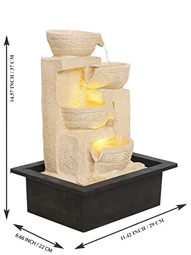 Briovy Polyresin Table Top Indoor & Outdoor Water Fall Fountain with LED Lights diwali Home Decor Decoration Anniversary & Birthday Gift Gifting Items (White)