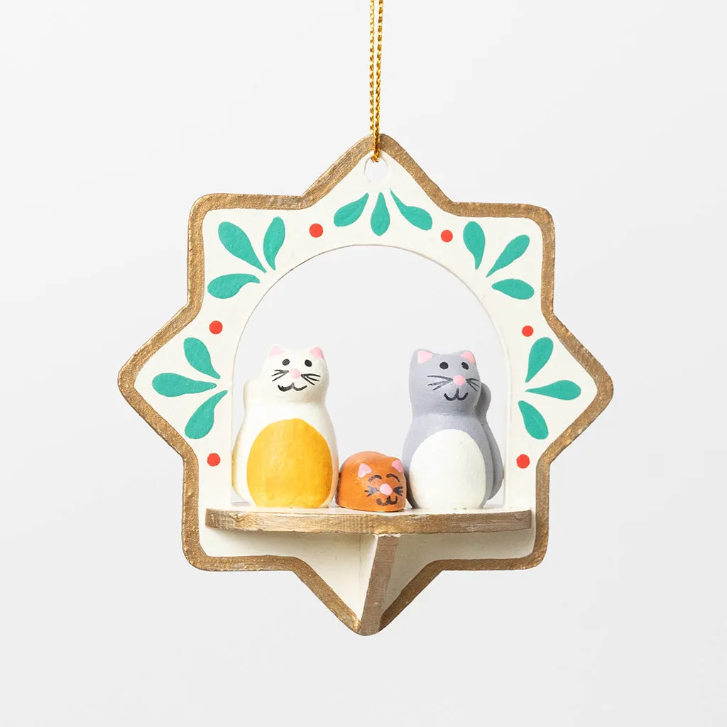 Cat Star Wood Ornament