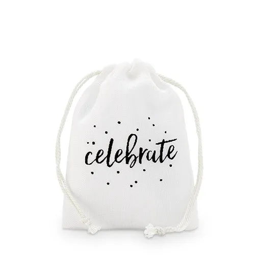 Celebrate Print Muslin Drawstring Favor Bags (Pack of 12)