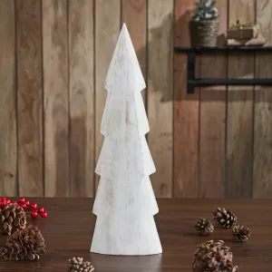 Christmas Tree Distressed White Wooden Figurine 19.5x6x1.5