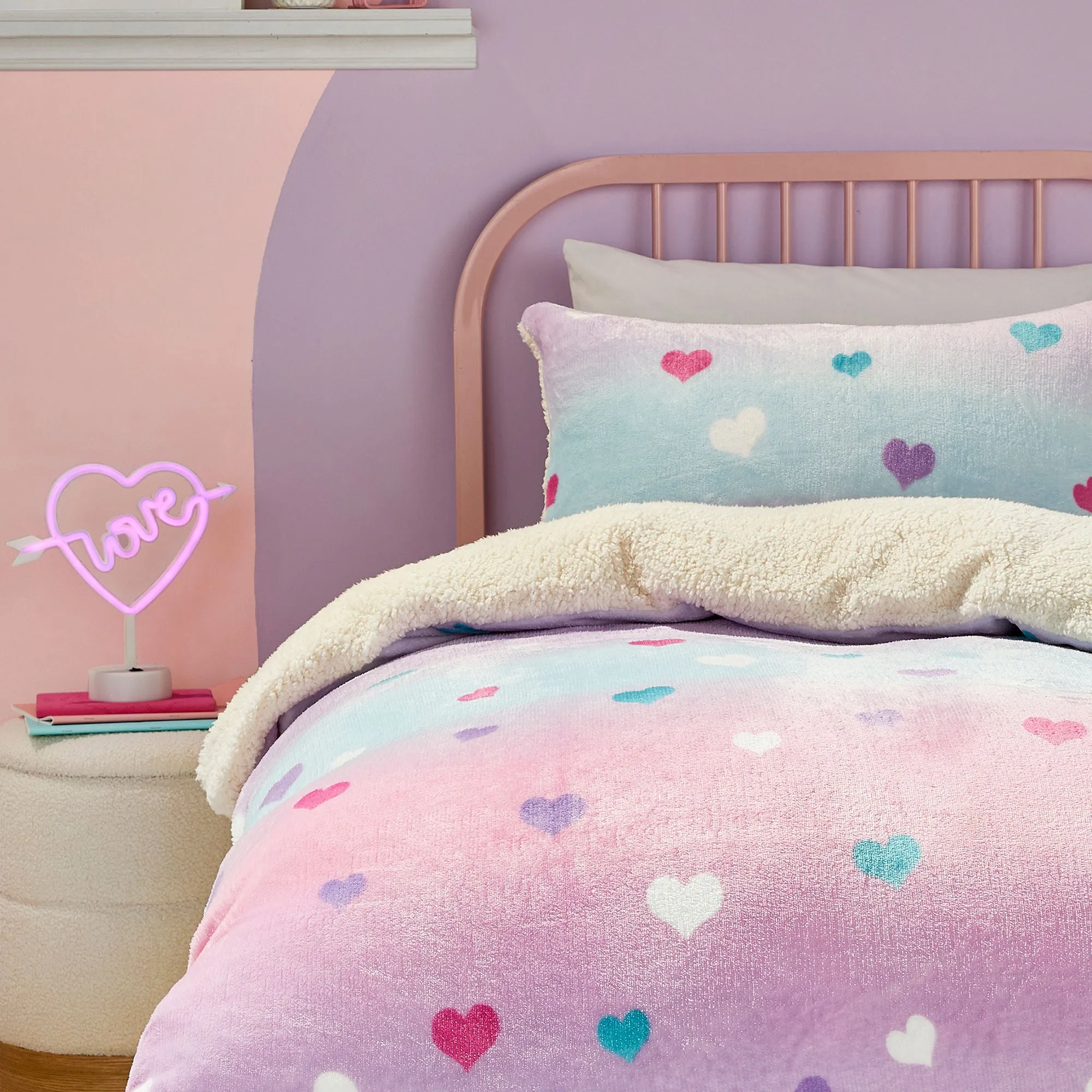 Cosy Ombre Heart Duvet Cover Set by Bedlam in Multi