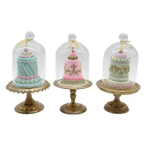 December Diamonds Spring Confections 3 Assorteds, 7.5" Cakes In Cloche Ornament