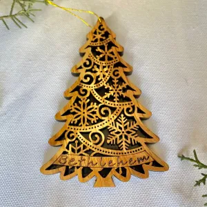 Decorated Christmas Tree Carved in Bethlehem - Wood Ornament