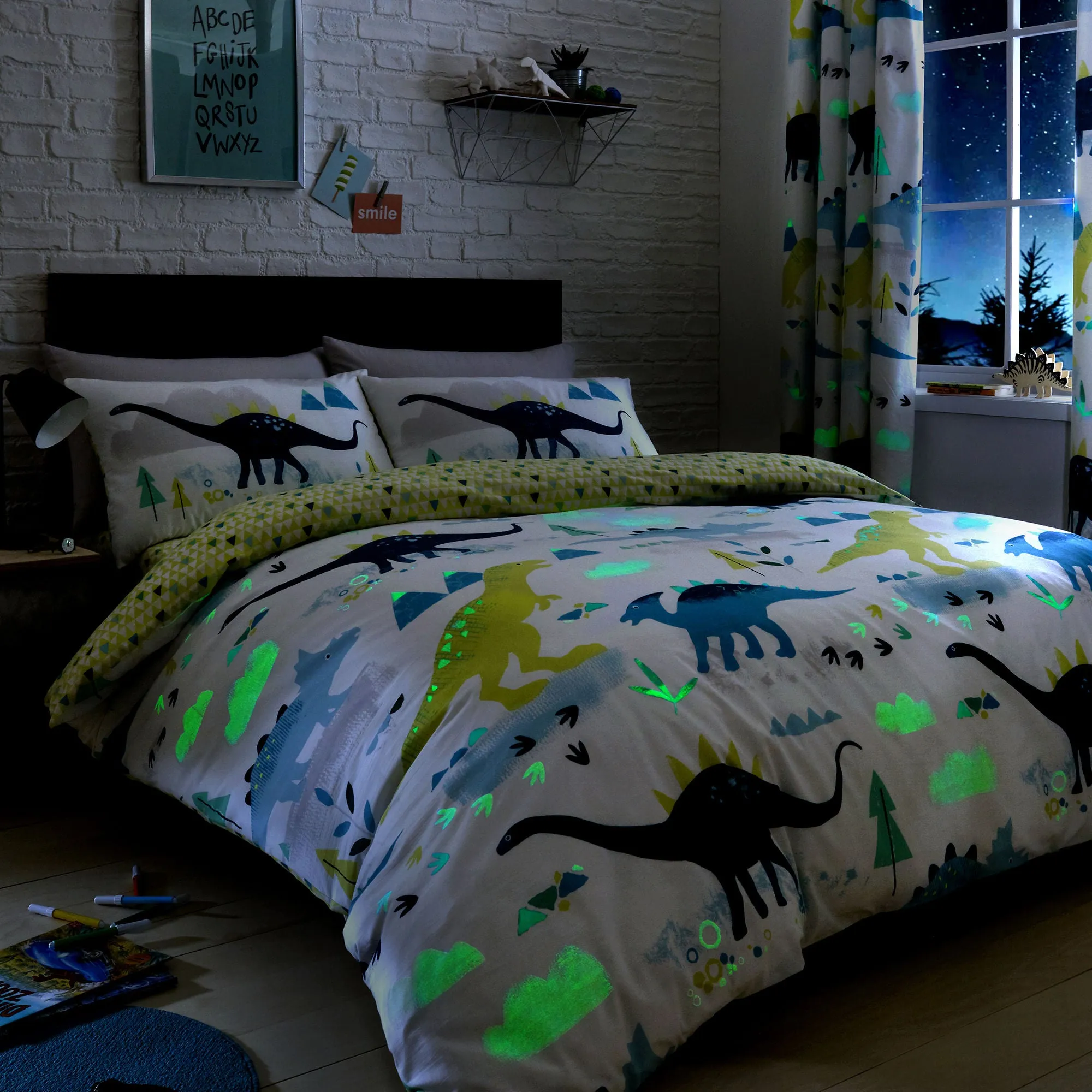 Dino Glow in the Dark Duvet Cover Set by Bedlam in Multicolour