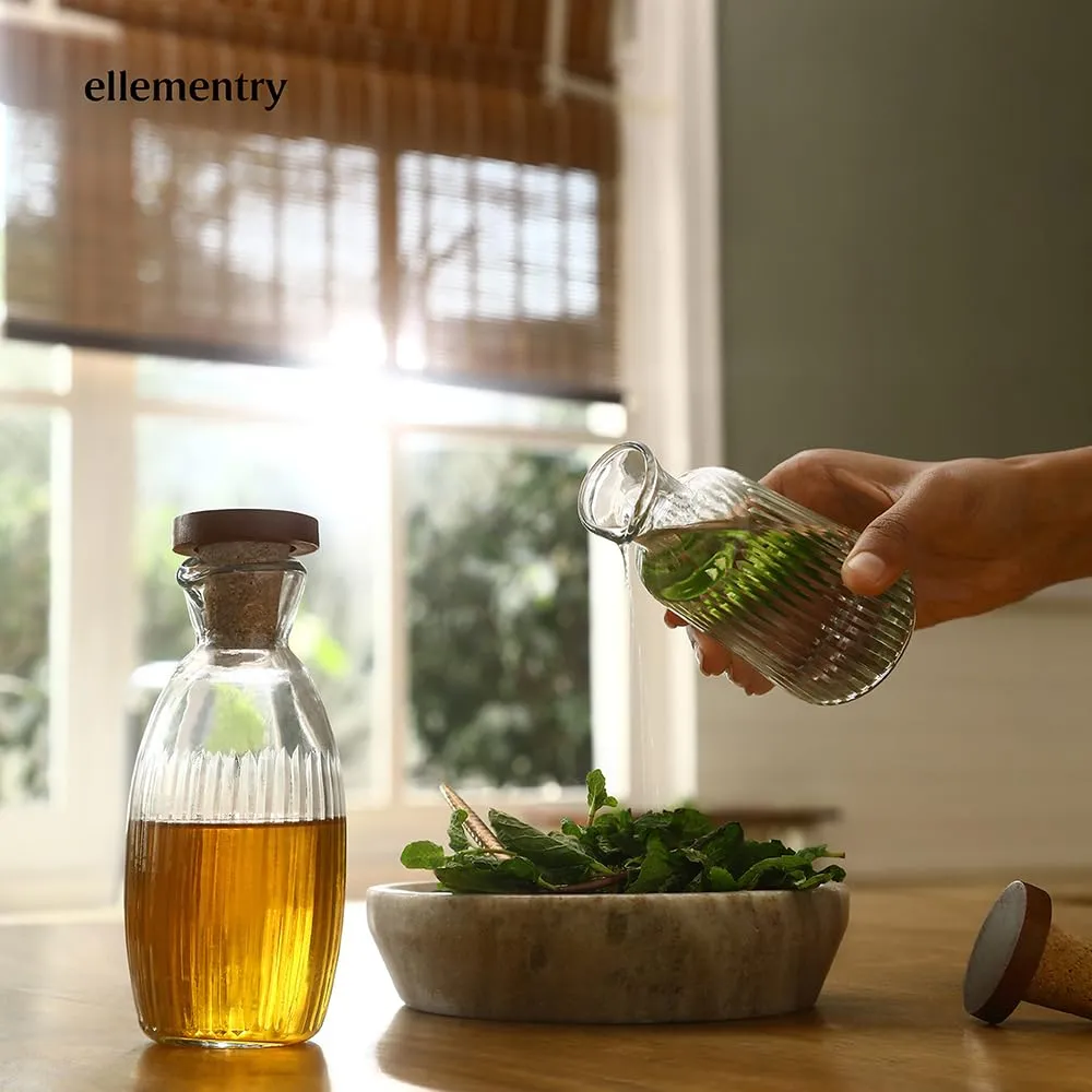 Ellementry Eva Oil and Vinegar Glass Bottle Set (175 ml) (225 ml) | Clear Glass Oil Dispenser| Leak-Proof Cork | Food Grade Oil and Vinegar Pourer | Transparent Kitchen Storage Bottles