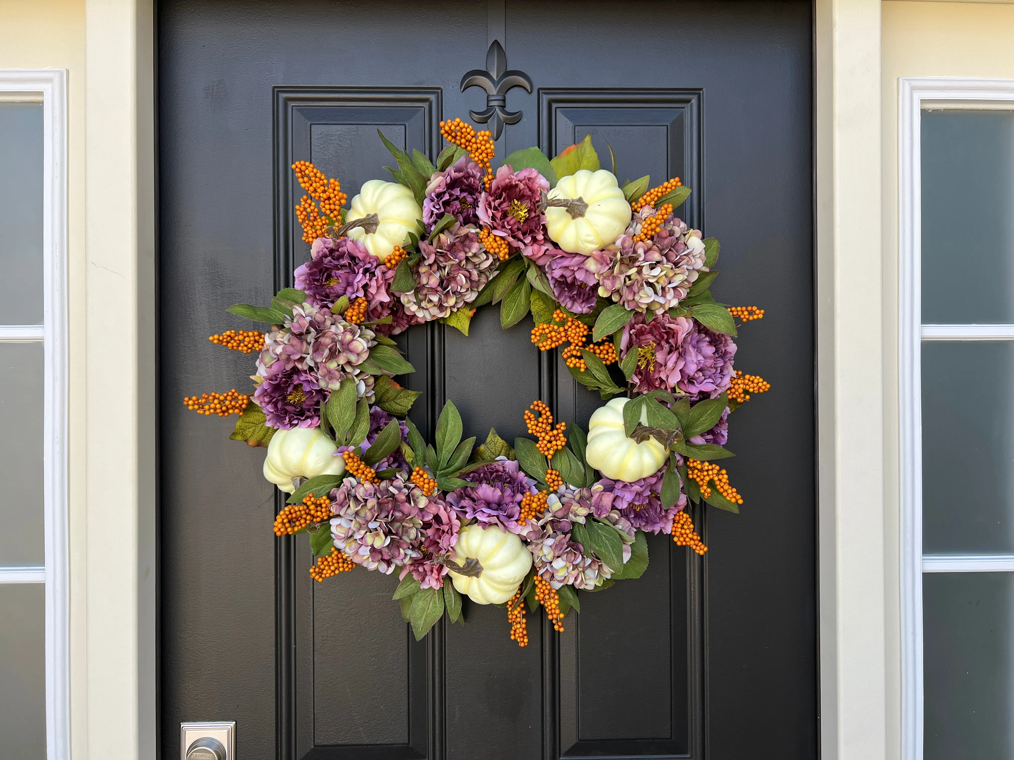 Fall Purple Hydrangea and Peony Wreath