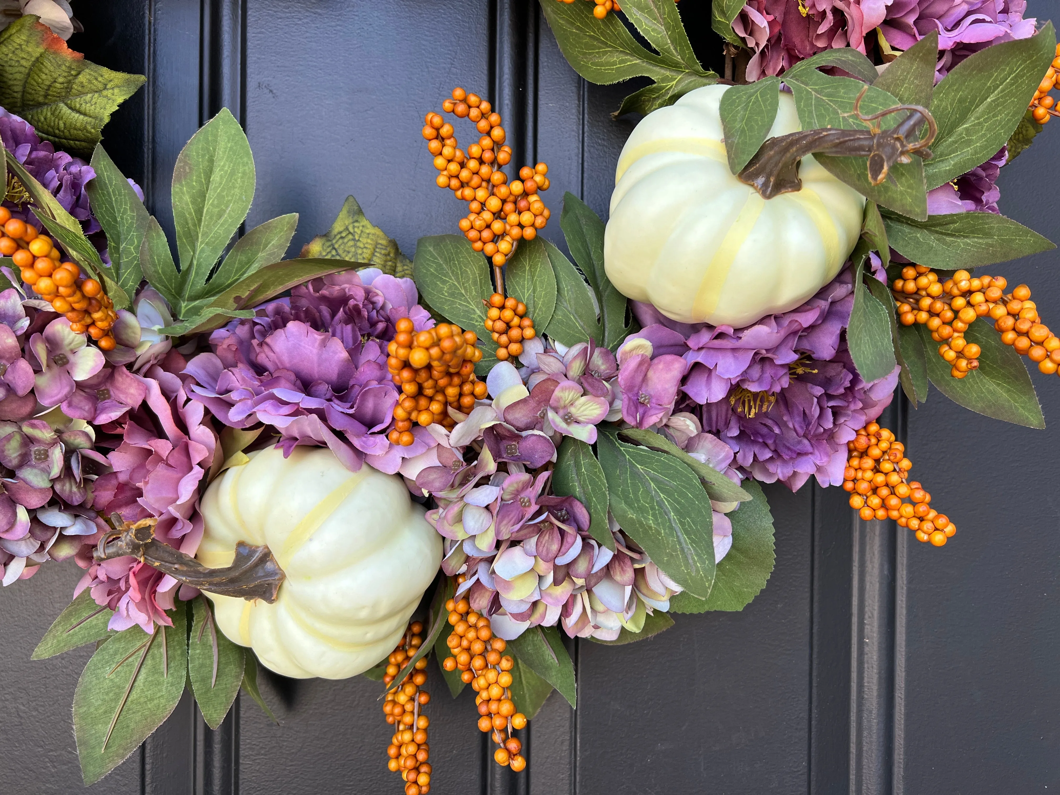 Fall Purple Hydrangea and Peony Wreath